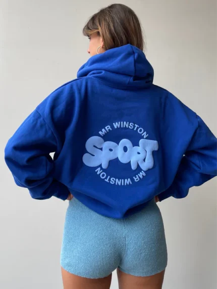 Mr. Winston Royal Blue Puff Hoodie - Make a bold statement with this royal blue hoodie from Mr. Winston, featuring a stylish puff design for a comfortable and fashionable addition to your wardrobe.