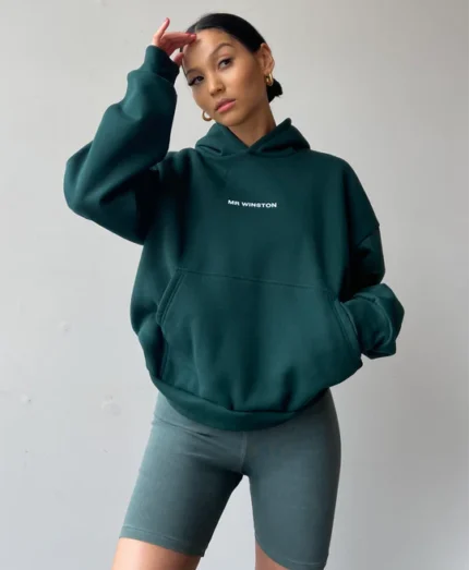 Mr. Winston Bottle Green Puff Hoodie - Elevate your wardrobe with this rich bottle green hoodie from Mr. Winston, featuring a stylish puff design for a cozy and fashionable statement.